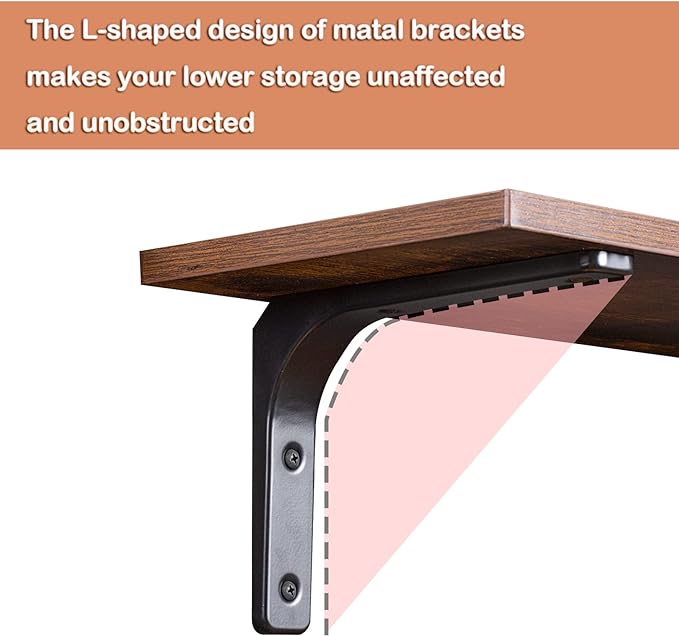 DINZI LVJ Long Wall Shelves, 39.4Inch Wall Mounted Shelves Set of 2, Extra Large Wall Storage Ledges with Sturdy Metal Brackets for Living Room, Bathroom, Bedroom, Kitchen, Rustic Brown