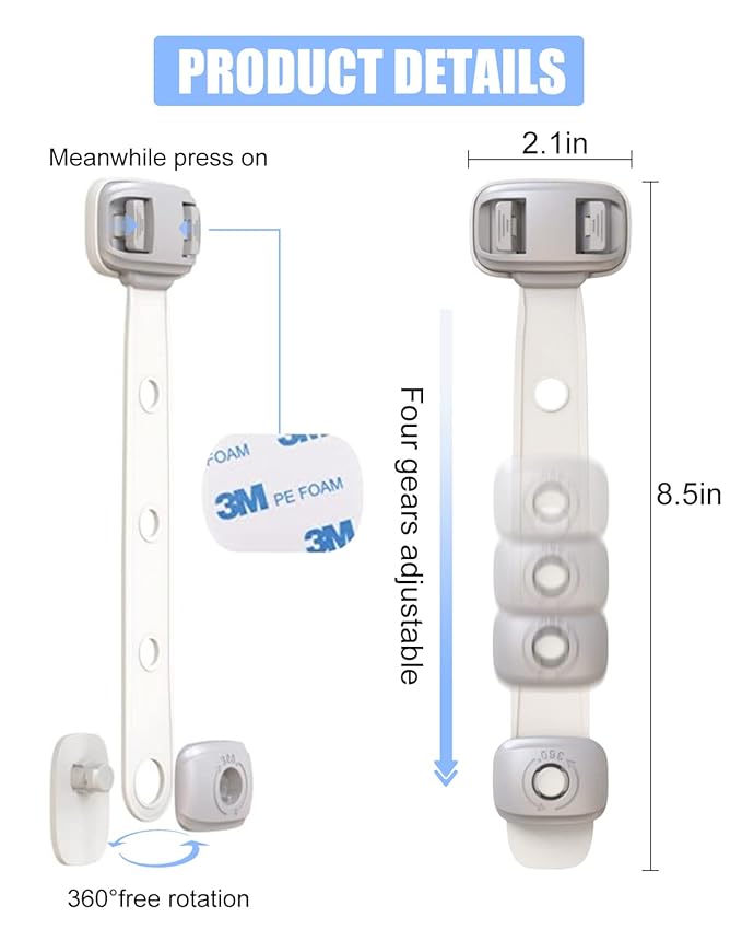 Baby Proofing Child Safety Locks(3 PCS) - Cabinet Locks for Babies,3M Adhesive Cabinet Latches, Multi-Purpose for Fridge Drawers,Ovens Toilet Seats,Trash Can, No Drilling (3 Count)