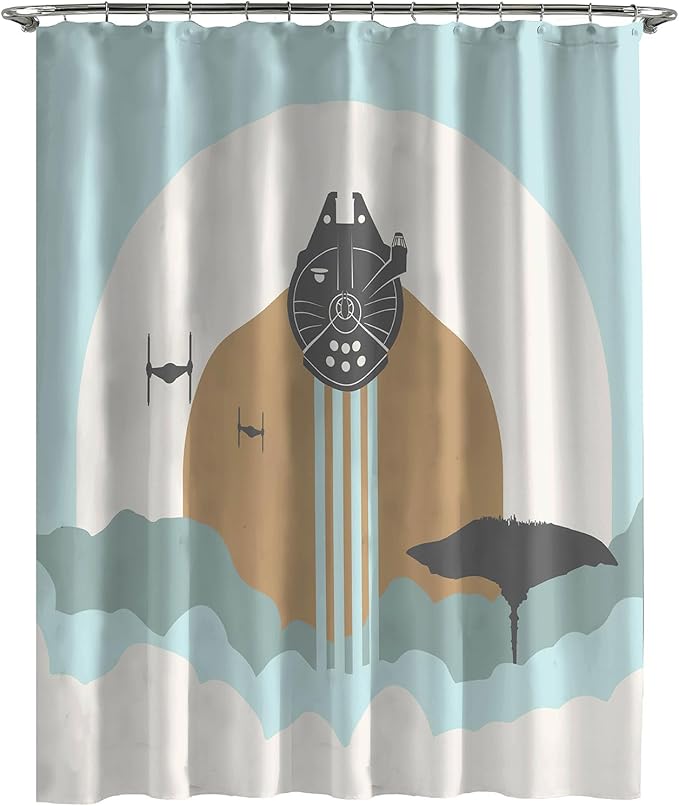 Jay Franco Star Wars Shower Curtain - Licensed Bathroom Décor for Kids or Teens with Millennium Falcon - 70 x 72 Inch Washable Fabric Curtain