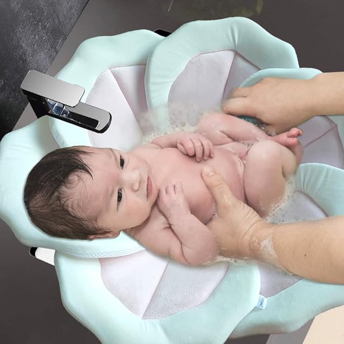 Baby Bath Pad for Infants & Newborns — Soft Petal Shape Bathtub & Sink Support Mat, Plush Washable Baby Bath Cushion, Safe & Comfortable Shower Essential Gift (31", Pink)