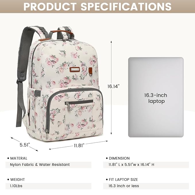 BILLITON MASHI Diaper Bag Backpack, Large Baby Nappy Bags with Portable Changing Pad for Boys and GirlsMultifunction Travel Baby Bag for Moms Dads, Shower Gifts Waterproof and Stylish，Flower Beige