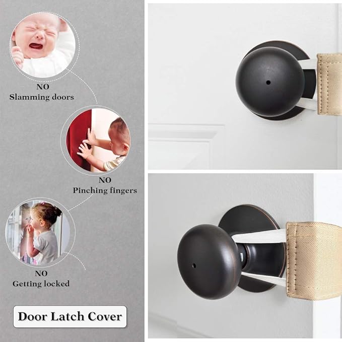 PONY DANCE Nursery Door Latch Cover Silencer - Door Closer Jammer Cushion for Baby Good Sleep Universal Knob Latch Silence Cover for Quiet, W 4 x L 2 inches, Pack-3, Biscotti Beige