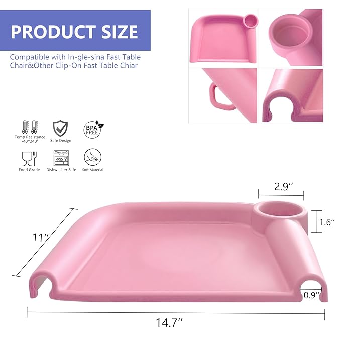 Silicone Baby Dining Tray Compatible with Inglesina Fast Table Chair & Other Hook-On High Chairs,Portable Clip-On Fast Table Chair Baby Tray, Dishwasher Safe & BPA Free (Pink)