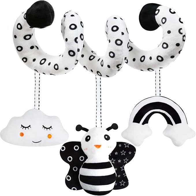 Baby Spiral Hanging Stroller and Car Seat Toys Black and White High Contrast Sensory Toy Newborn Plush Activity Toys Party Favors Quality Gifts for Baby Shower Valentine's-BEE