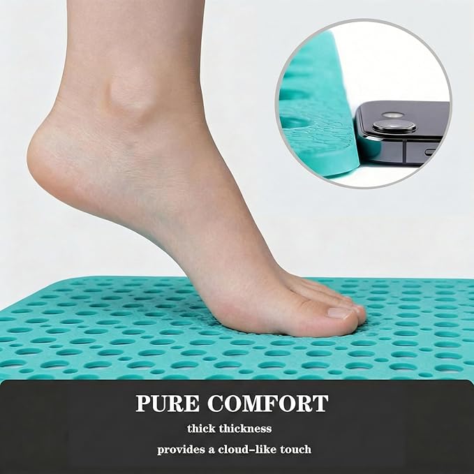 Nonslip Bathtub Mat Extra Soft TPE Bath Mat for Kids, Machine Washable Bathroom Shower Mat, Smooth/Non-Textured Tubs Only, 35L x 16W Inch (Dark Green)