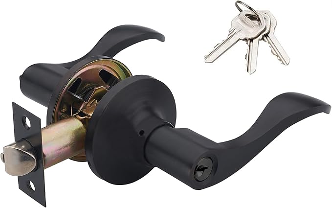 1 Pack of HENYIN Wave Lever Keyed Entry Door Lock/Door Knob Hardware Handle and Closet Lockset, Black Color, with Key,Right Hand(805ORB-R)
