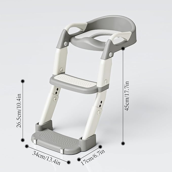 DEEKI 3 in 1 Potty Training Seat with Step Stool Ladder Foldable Anti-slip Toilet Chair Potty Seat for Toddlers Kids Boys Girls(Grey)