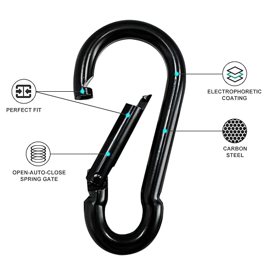 KINLINK 25 Pack Black Carabiner Clip, 2.75 inch Heavy Duty Spring Snap Hook, Small Caribeener Clips for Outdoor Camping, Swing Set, Hammock, Hiking Travel, Fishing, Quick Link Keychain