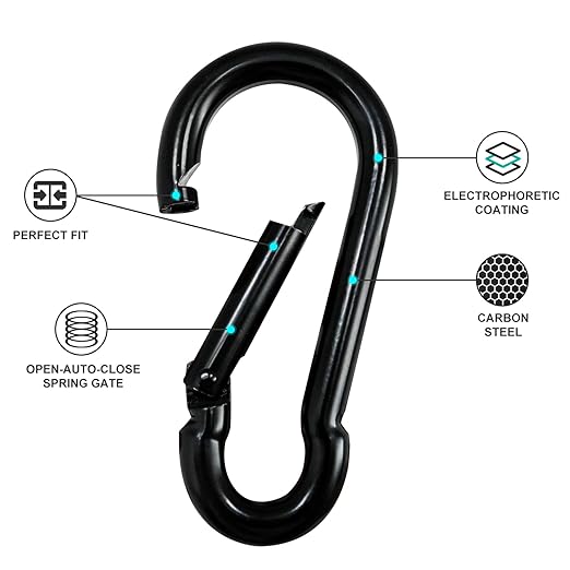 KINLINK 25 Pack Black Carabiner Clip, 1.57 inch Heavy Duty Spring Snap Hook, Small Caribeener Clips for Outdoor Camping, Swing Set, Hammock, Hiking Travel, Fishing, Quick Link Keychain