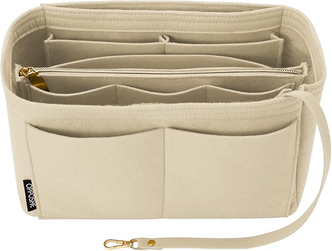 OPPOSHE Purse Organizer Insert for Handbags, Softened Felt Bag Insert Organizer for Tote, Compatible with LV, Coach, MK, Kate Spade, Goyard, Longchamp (Beige, Slender Medium)