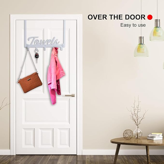 Azmoncy 2 Pack Over The Door Hooks, Towel Rack for Bathroom Towel Holder for Hanging Heavy Duty,Over Door Hanger with 10 Coat Hooks for Bedroom Bathroom Kitchen, Silver
