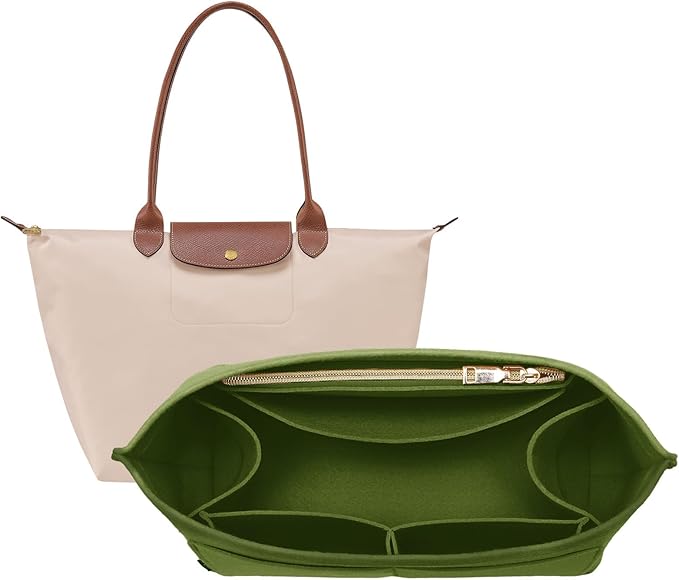 OPPOSHE Purse Organizer Insert for Longchamp Le Pliage, Premium Felt Long Champ Bag Handbag Women, Tote Organizer Insert with 9 Compartments (Large, Forest Green)
