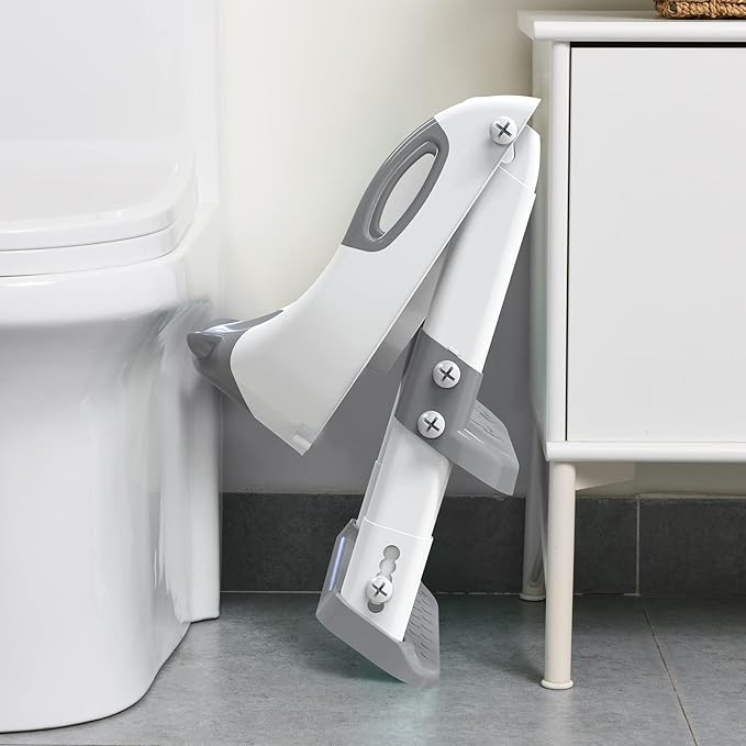 Potty Training Seat ，SKYROKU Potty Training Toilet with Step Stool Ladder, for Kids Boys Girls Toddlers - Comfortable Safe Potty Seat with Anti-Slip Pads Ladder (8838+Grey)