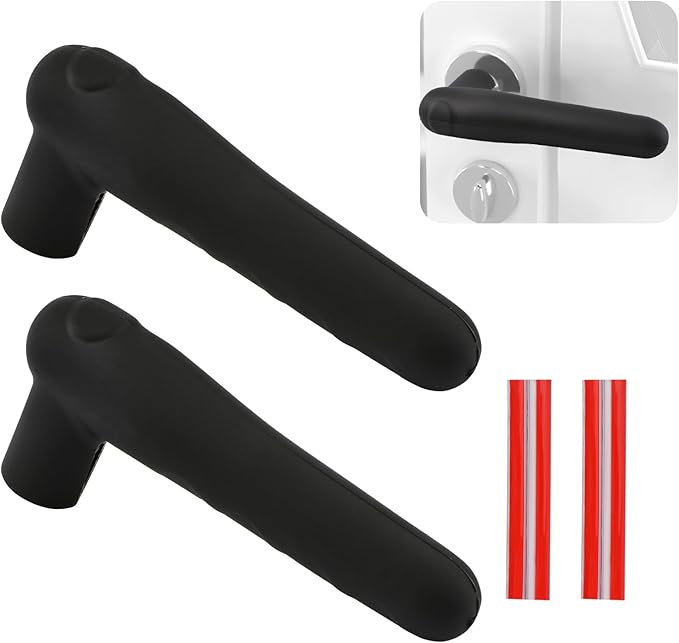Door Handle Covers, 2Pcs Black Silicone Door Handle Glove Covers Door Knob Covers Anti-Slip Safety Door Lever Protectors with Anti-Collision Adhesive Strip for Flat Square Door Levers