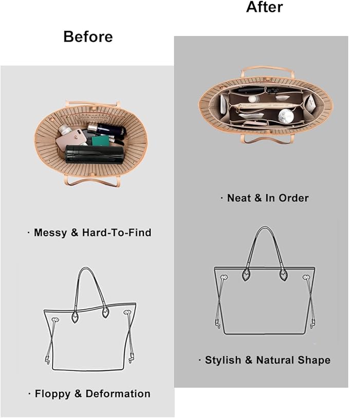 ZTUJO Purse Organizer Insert For Handbags, Silky Bag Organizer With 2 Zippers For Speedy Neverful Tote and More (Beige, Large)