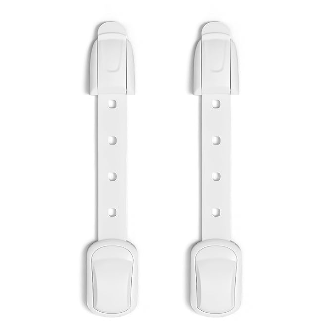 Cabinet Locks Baby Proofing - 2Pcs Adjustable Childproof Drawer Latches Child Safety Cabinet Lock Straps with 3M Adhesives No Drill Multi-Purpose Safety Straps for Furniture Kitchen Ovens Toilet Seats
