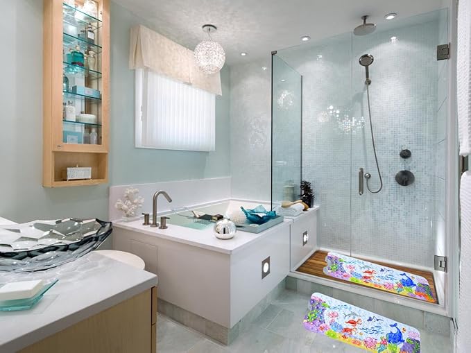 Non-Slip Bath Mat for Kids - Cartoon Sea Animal Shower Mat with Anti-Slip Suction Cups, Machine Washable - 40 x 16 Inch, 100 x 40cm - Whales