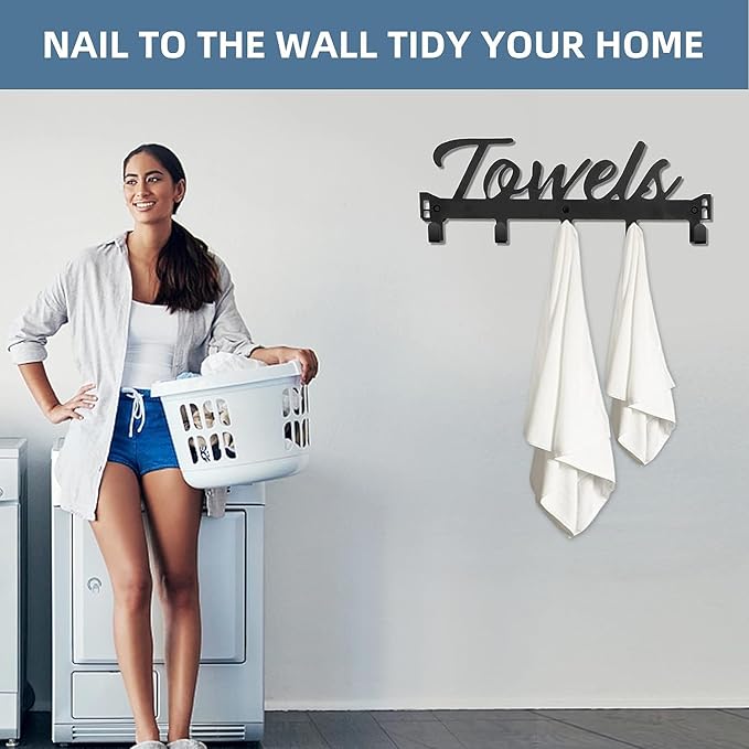 Azmoncy Over The Door Hooks - Heavy Duty Towel Rack with 5 Coat Hooks for Bedroom Kitchen, Gold Bathroom Decor