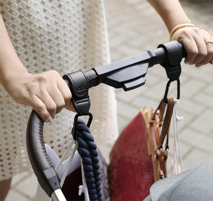 Baby Stroller Hooks Bag Hooks for Hanging Diaper Bags Multipurpose Hooks for Grocery Shopping Bags Premium Vegan Leather Pram Straps 2 Pcs (Black-3)