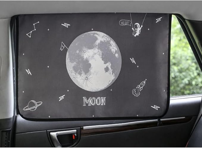 BEBEDECO Magnetic Car Sun Shade Curtain for Side Window – Sun Blocker and UV Protector for Baby, Kids, and Pets – Universal Fit with Built-in Magnets for Steel-Framed Door (Moon)