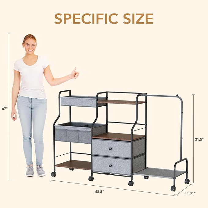 BBLIKE Diaper Caddy Organizer with Hanging Rack - 3 Tier Rolling Utility Cart with Drawers and Dividers for Baby Bottle Storage - Bedside Cart for Changing Station, Crib, Nursery, Bedroom, Gray