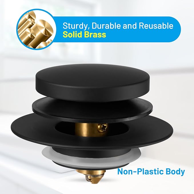 Bathtub Drain Stopper, Uxoz Universal Tub Stopper for Replacing Tip Toe/Trip Lever/Lift&Turn Tub Drain, Bath Tub Drain Stoppers Desiged for 1.5"-1.72" Drain Hole w/3 O-Rings, Black