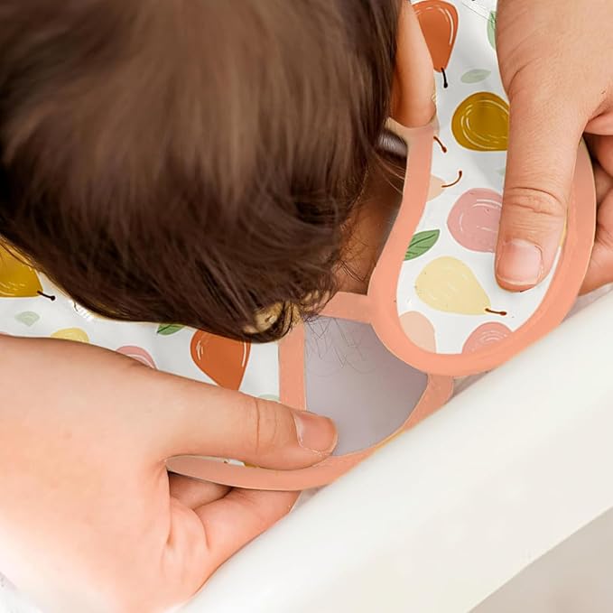 CoolaPeach 3-Pack Waterproof Baby Bibs for Eating - Lightweight Feeding Bibs, Mess Proof, Baby Essential Must Have for Eating