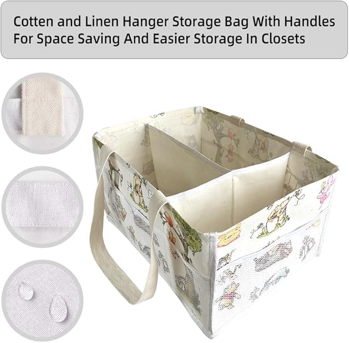 Extra Large Winnie Baby Diaper Caddy Organizer, Baby Wipes Storage Basket for Changing Table, Gift for Newborn Essentials, Baby Shower Must Have, Portable and Foldable for Space Saving (White)