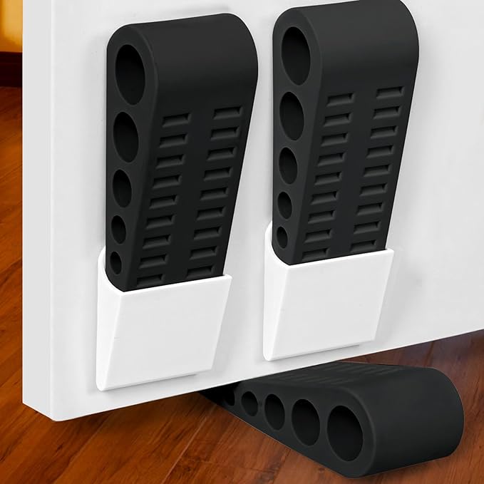3 Pack Door Stops for Bottom of Door, Rubber Door Stopper Wedge with Holder, Door Holder to Keep Door Open, Doorstop Wall Protector for Home & Office & School, Black