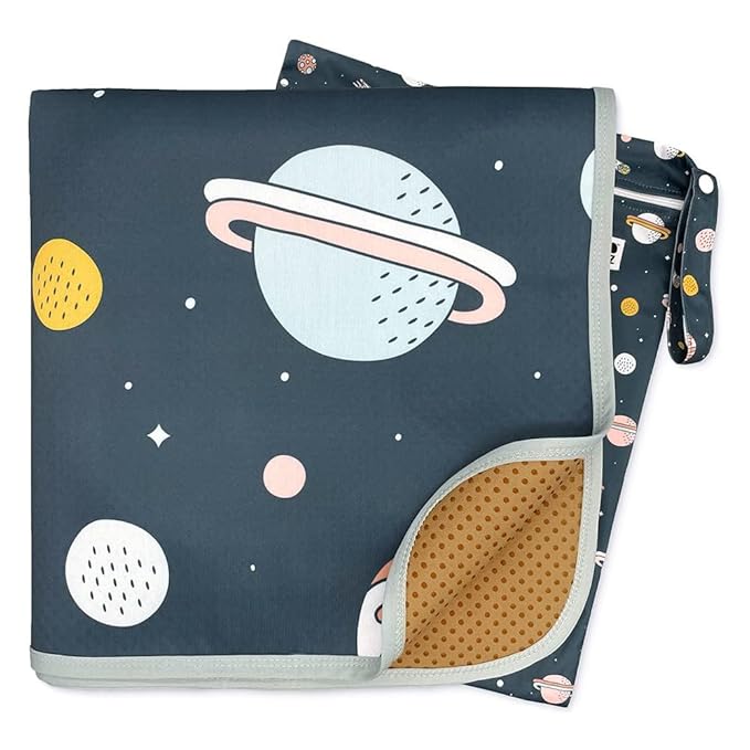 51" Heavy Duty Baby Splat Mat for Under High Chair | Includes Wet Bag | Premium Washable Toddler Mat | Baby Led Weaning | High Chair Mat for Floor | Craft Mat | Splash Mat (Space Cadet)