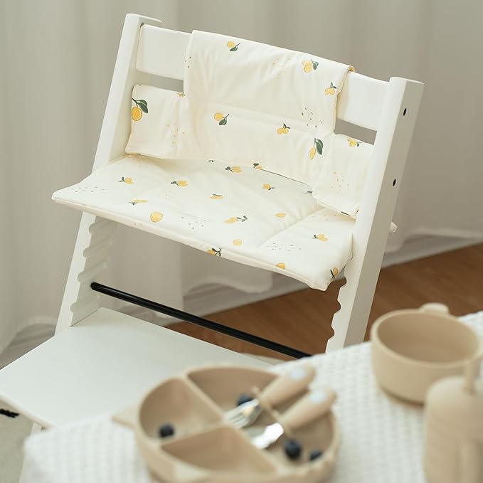 Baby Cushion Set Soft and Comfort High Chair Cushion for Infant, Toddler High Chair Accessories Easy to Clean and Install, Lemon White