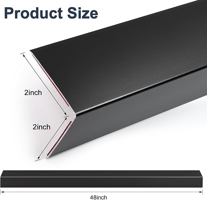 10PCS 48" Black Metal Corner Protectors, Aluminum Self Adhesive Corner Guards, Metal Wall Edge Protector Strip, Furniture Corner Protectors, Wall Cabinet Baseboard Decoration 48" x 2"