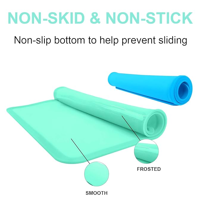 Kids Placemats, Silicone Baby Placemats for Kids Toddler Children Reusable Non-Slip Table Mats, Baby Food Mats for Restaurant, 2 Pack, Blue/Baby Green