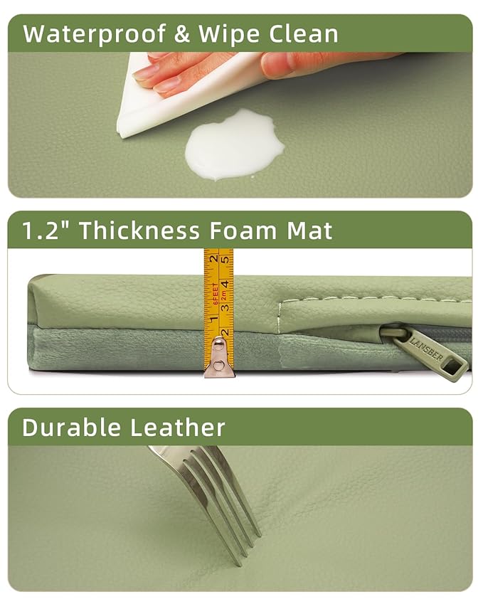 Padded Baby Play Mat for Floor,1.2" Thick 50x50 Play Crawling Mat with Removable Washable Cover,Non Slip Soft Nursery Rug for Toddlers,Infants,Kids, Easy to Clean Yoga Mat, Sage Green