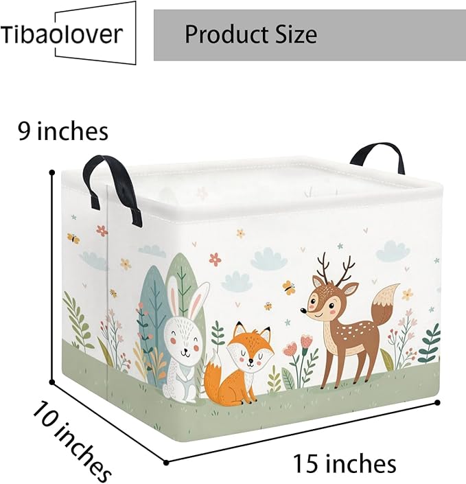 TIBAOLOVER Rectangular Kids Storage Basket Baby Storage Basket with Handles for Home Kitchen Boys and Girls Cute Toy Storage Bin Organizer Shelf Book Room Decor(Flower Animal)