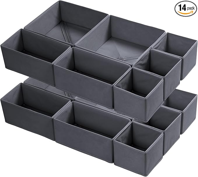 14 Pack Drawer Organizer for Clothes Dresser Organizer for Nursery-Perfect Baby Cloth Organizer and Storage General Nursery Organization or Dresser Drawer Organizer Bins Foldable Washable Grey
