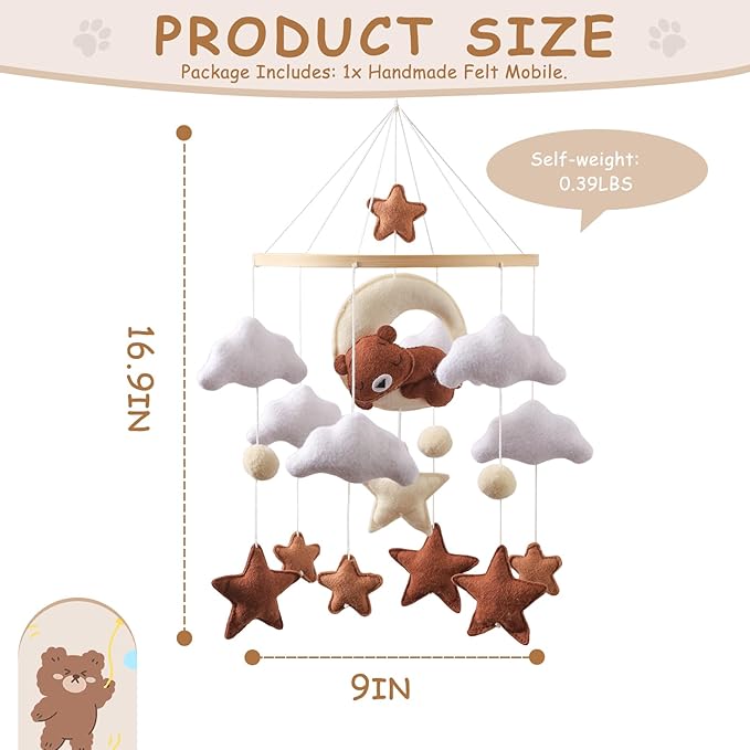 Baby Mobile for Crib – Handmade Hanging Felt Nursery Mobile – Fits Most Crib Arms – Gender-Neutral Boho Nursery Decor & Baby Gift