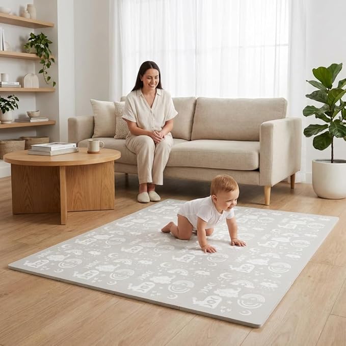 Premium Soft Foam Play Mat for Baby, 5.6 x 4 ft, Easy to Clean - The Perfect Modern Foam Playmat Fits Nicely with Your Kids Playroom Or Home Decor 0.5" Thickness (RainBoho)