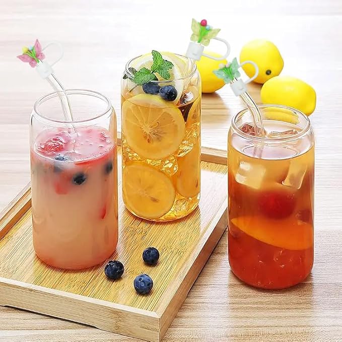 RENUIS 6Pcs 6-8mm Flower Butterfly Small Straw Cover,Dust-Proof Straw Toppers for Tumblers and Water Bottles,Reusable Portable Drinking Straw Tips Lids,Funny Gifts for Women & Girls