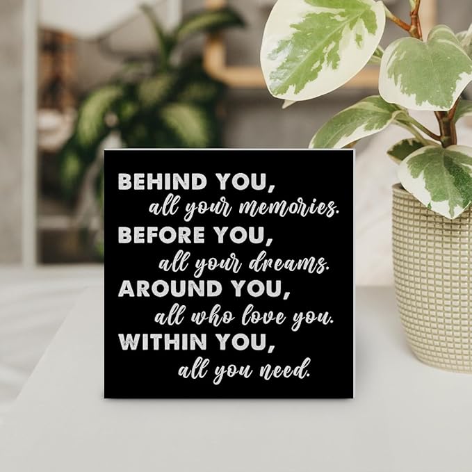 Graduation Quote Wood Box Sign Decor Desk Sign Positive Behind You All Your Memories Wooden Box Black Sign Rustic Home Shelf Wall Decoration Grad Gift (black)