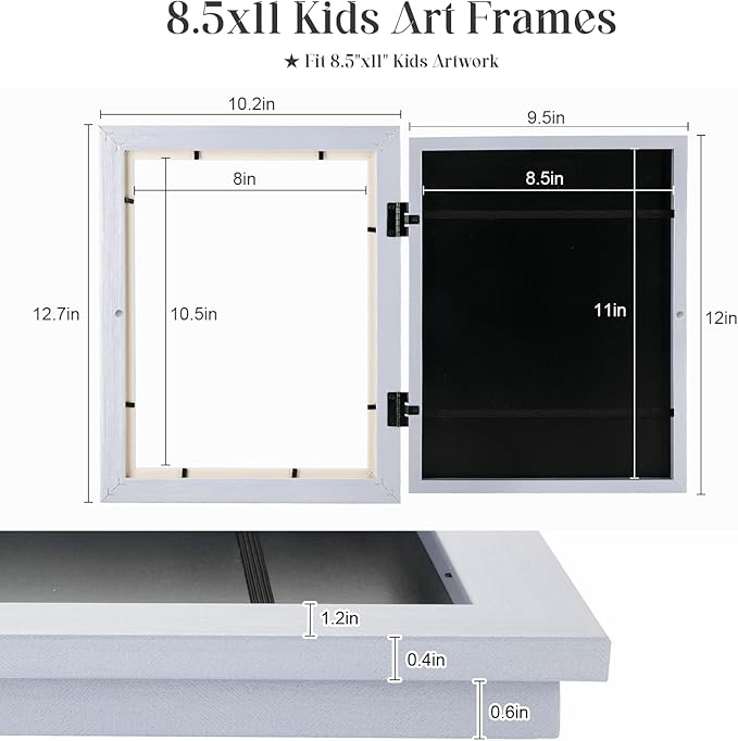 [2-Pack] Kids Art Frames, 8.5x11 Front Opening Kids Artwork Frames Changeable, Light Violet Blue Artwork Display Storage Frame for Wall, Holds 50 Pcs, for 3D Picture, Crafts, Children Drawing, Hanging