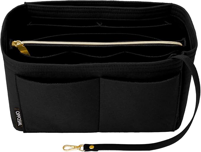 OPPOSHE Purse Organizer Insert for Handbags, Softened Felt Bag Insert Organizer for Tote, Compatible with LV, Coach, MK, Kate Spade, Goyard, Longchamp (Black, Large)