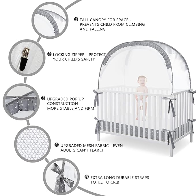 L RUNNZER Pop Up Baby Crib Tent, Crib Net Canopy to Keep Baby in, Crib Mosquito Net with Viewing Window, Soft Mesh Cover & Pop Up Structure