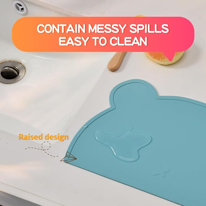 Silicone Bear Placemat for Toddlers (Blue Tones)