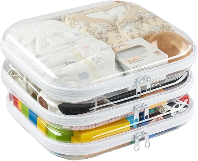 3-Pack Large Clear Hard Shell Zipper Pouches, Clear Zipper Bags, Hard Case Pouches for Purse & Diaper Bag Organizer,and Travel Essentials (3L