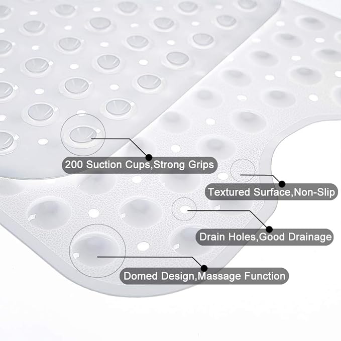 Tree Bud Bathtub Mats for Shower Tub Non-Slip Bath Mat 39 x 16 Inch Extra Long Shower Mat, Bath Tub Mat for Bathroom with Machine Washable, BPA Free for Kids (White)