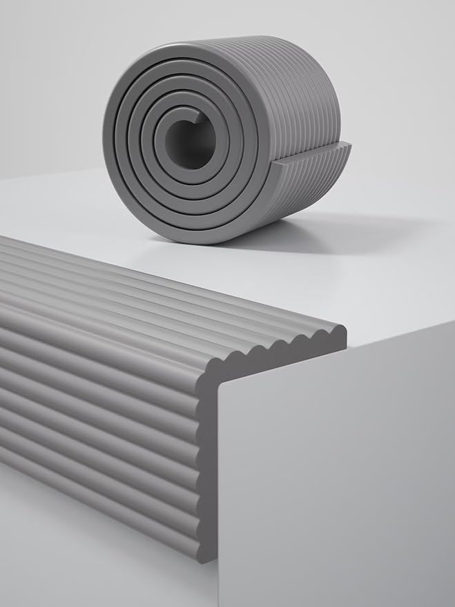 7.9''W Extra-Wide Edge Protector, 6.56FT 0.47''Th Baby Proofing Corner Guards, Safety Furniture Bumper, Pre-Taped, Thick Soft Rubber Foam Padding for Fireplace Table Stair Cabinet (Grey)