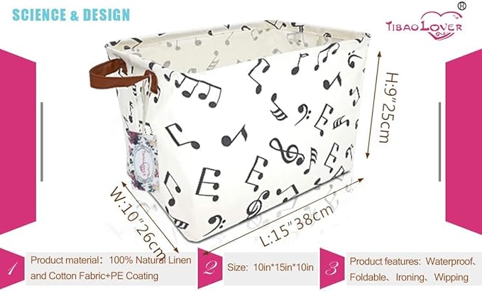 TIBAOLOVER Rectangular Kids Storage Bin Gift Basket Baby Organizer Shelf Book Basket Room Decor (music)
