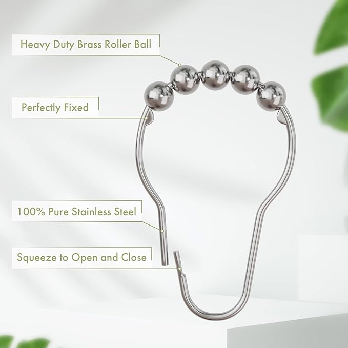 Amazer Shower Curtain Hooks, Decorative Shower Curtain Hooks Rust Proof Stainless Steel Shower Hooks, Shower Hooks for Shower Bathroom Rods Set of 24, Polished Chrome