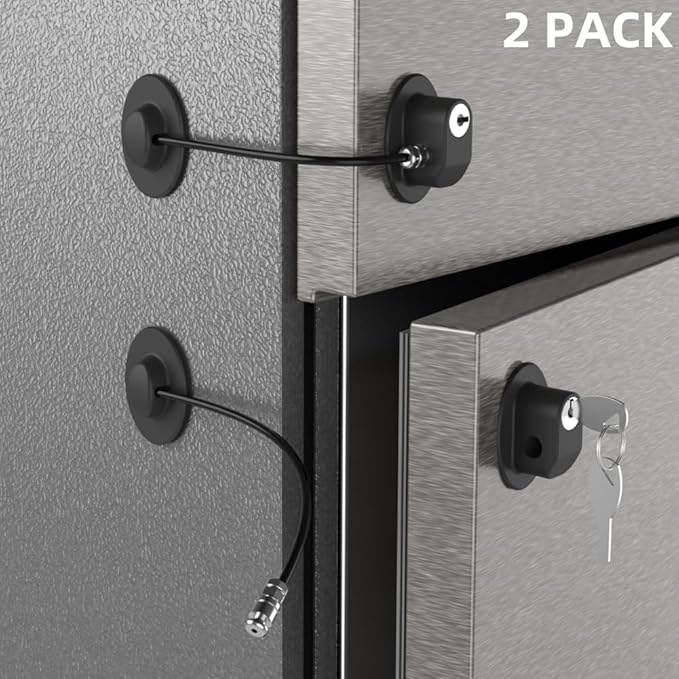 2 Pack Refrigerator Door Locks with 4 Keys, File Drawer Lock, Freezer Door Lock and Child Safety Cabinet Locks by REZIPO Black